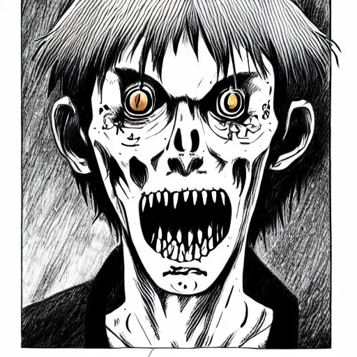 Image similar to highly detailed drawing of a zombie from the walking dead, junji ito manga art style
