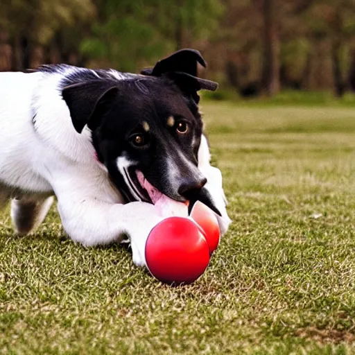 Image similar to award winning photograph, dog licking balls