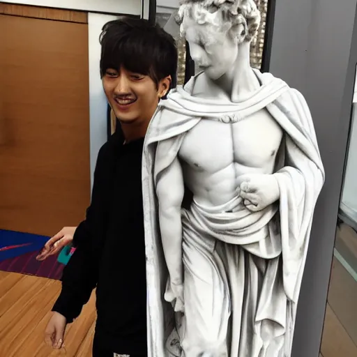 Image similar to “K-pop idol Changbin as a Greek marble statue”