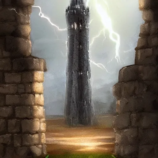 Prompt: giant medieval tower concept art, impossibly tall, dramatic lightning, trending on deviantart