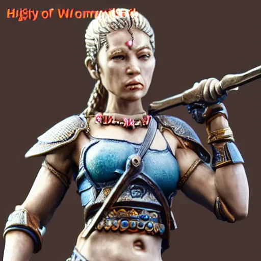 Prompt: 80mm 3d resin highly accurate miniature of warrior woman, standing, Product Introduction Photos, 4K, Full body, simple background