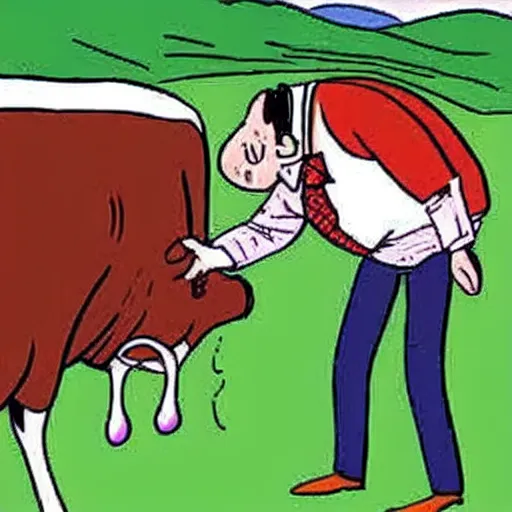 Image similar to a cow points at a bucket, far side comic by gary larson