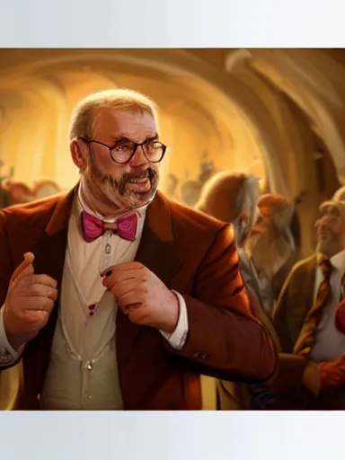 Image similar to a handsome humble middle aged man talking in a party. the soul of the party. intricate, elegant, highly detailed, digital painting, artstation, concept art, sharp focus, illustration, by justin gerard and artgerm, 8 k