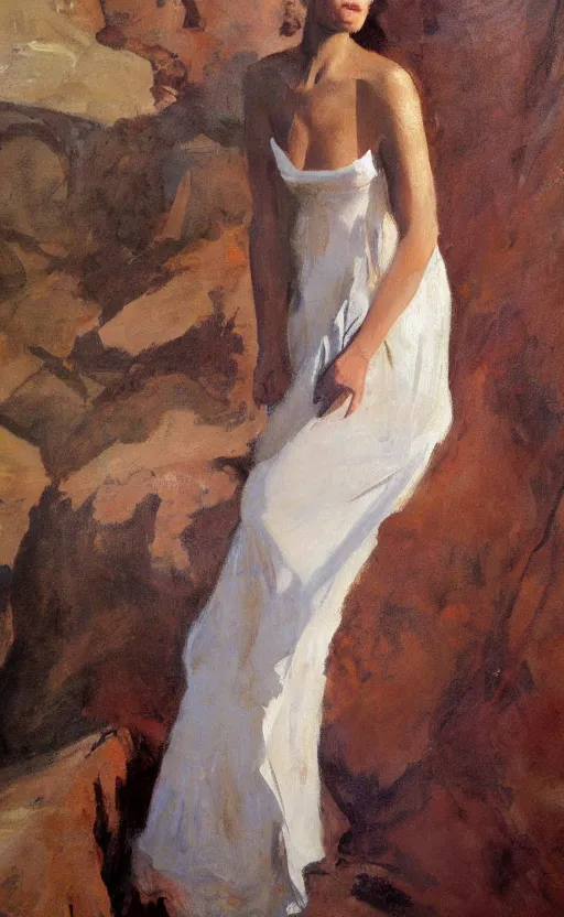Image similar to romantic cave painting of in an elegant dress, by gregory manchess, james gurney, james jean, realistic, photo, 8 k