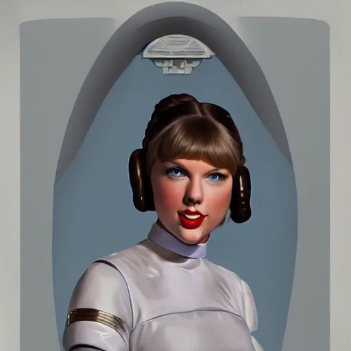 Image similar to Taylor Swift as Princess Leia, portrait painted by Normand Rockwell