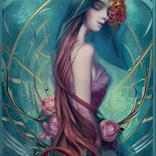 Prompt: tarot card of romance by Anna Dittmann