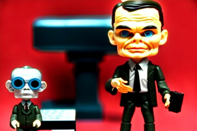 Image similar to alan turing being possessed by agent smith, stop motion vinyl action figure, plastic, toy, butcher billy style
