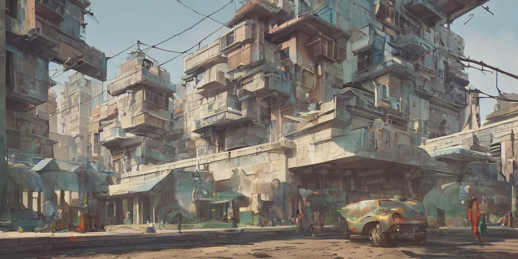 Prompt: stylized, exterior, architecture, in watercolor gouache detailed paintings, arcane, insanely detail, artstation, 8 k, futuristic, big medium small, simon stalenhag, props, furniture and decor, octane render, cinematic