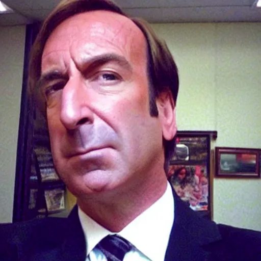 Image similar to zoomed in cameraphone photo low resolution Saul Goodman selfie