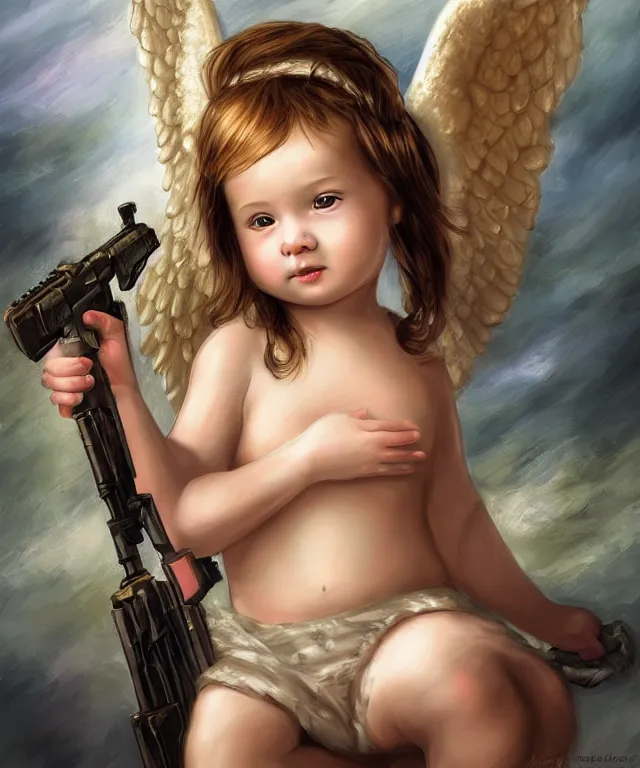 Prompt: fantasy art of a baby angel with m 4 a 1
