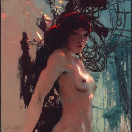 Image similar to liminal cyberpunk, intricate, elegant, highly detailed, greg manchess, mucha, liepke, ruan jia, jeffrey catherine jones, ridley scott