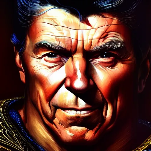 Prompt: a portrait of ronald reagan as wolverine, fantasy, intricate, elegant, digital painting, trending on artstation, concept art, sharp focus, illustration by Gaston Bussiere and artgerm, 4k.