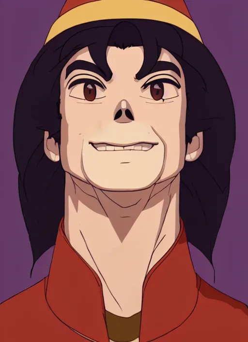 Image similar to centered!! macro head portrait of medieval happy singing king michael jackson, artstation, detailed cartoon, elegant, digital painting, concept art, smooth, sharp focus, illustration, ghibli, makoto shinkai, don bluth, fujita goro, jean giraud, akihiko yoshida, tom whalen 8 k