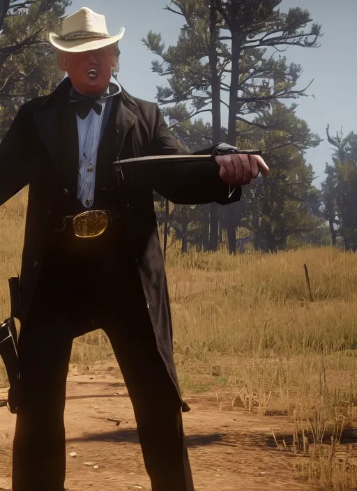 Image similar to film still of donald trump in red dead redemption 2 ( 2 0 1 8 video game )