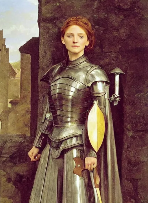 Image similar to minerva mcgonagall wearing medieval armour, game of thrones, bouguereau