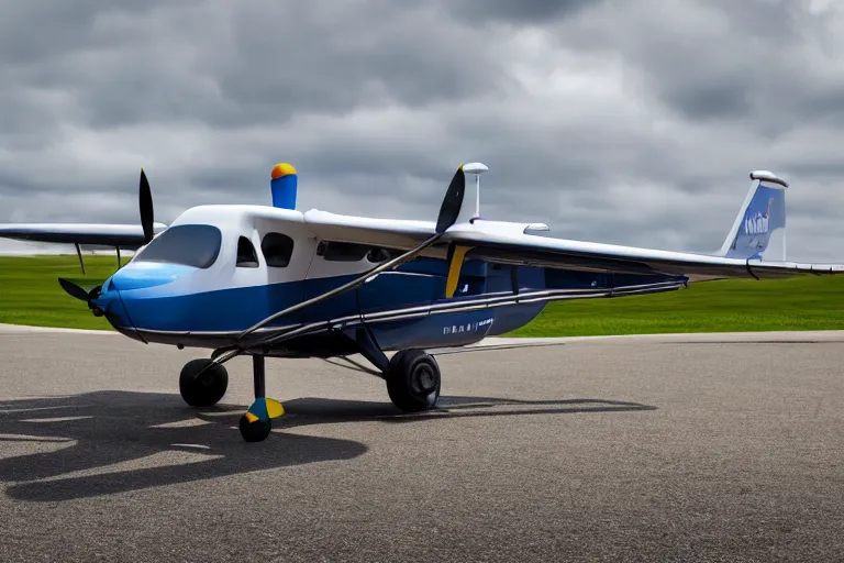 Image similar to close up product photograph of a happy smiling Cessna aircraft caricature, DSLR, raytraced, overcast day, 4k