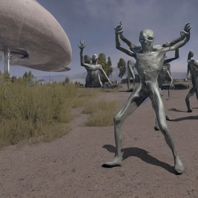 Image similar to grey alien raving at secret area 5 1 base in midnight, secret files, realistic, smooth, club, unreal engine 5,