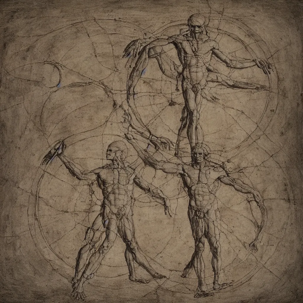 Prompt: vitruvian alien drawing by leonardo da vinci, 8 k