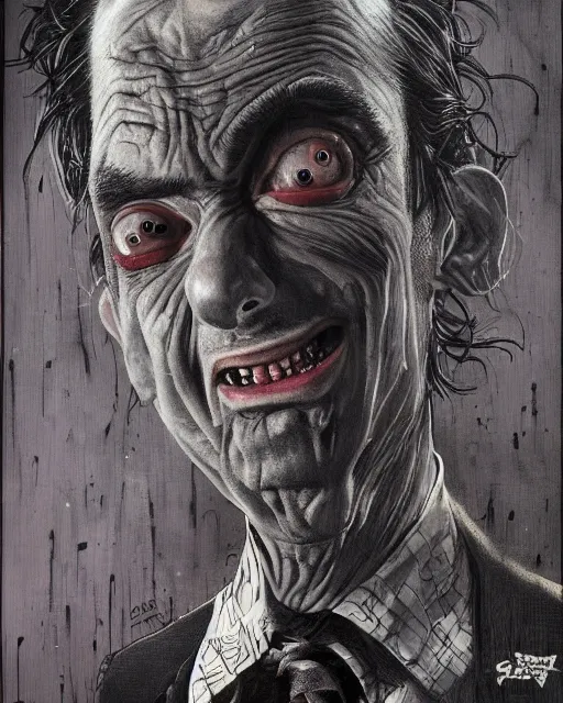 Image similar to portrait of mr bean as a vampire, gritty, dark, very detailed, hyperrealistic, very detailed painting by Glenn Fabry, by Joao Ruas