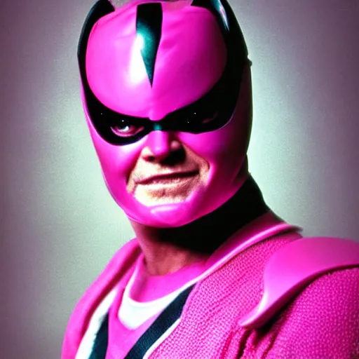 Image similar to jack nicholson as the pink power ranger, digital photography, highly detailed