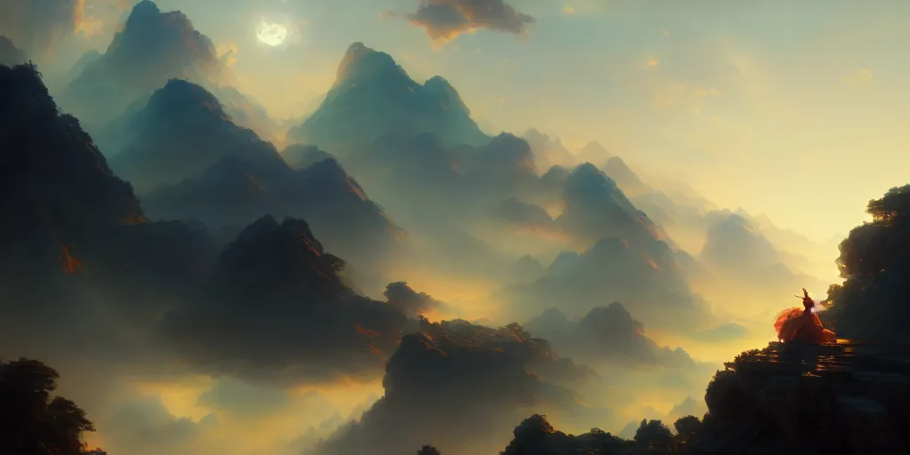 Image similar to heaven in the sky, extremely detailed digital painting, in the style of fenghua zhong and ruan jia and jeremy lipking and peter mohrbacher, mystical colors, rim light, beautiful lighting, 8 k, stunning scene, raytracing, octane, trending on artstation