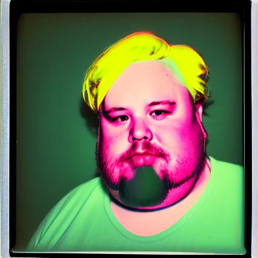 Prompt: color polaroid portrait of a fat man as taken by andy warhol. photography, instant photography, color accurate, photographer, film, integral print, studio