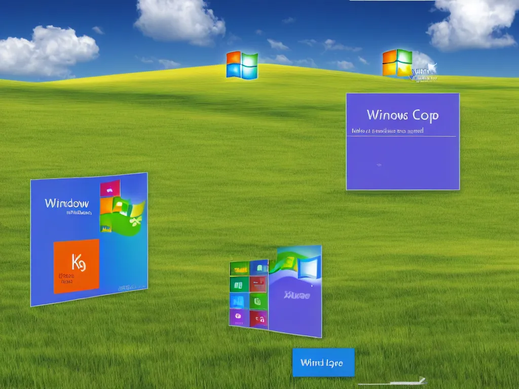 Prompt: windows XP desktop with lots of popups