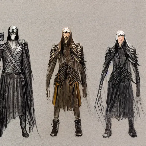 Prompt: costume sketches by Julie Taymor for The Lord of the Rings musical on broadway extremely detailed concept art