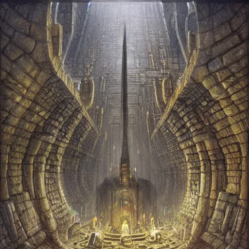 Prompt: an underground dwarven city, by john howe