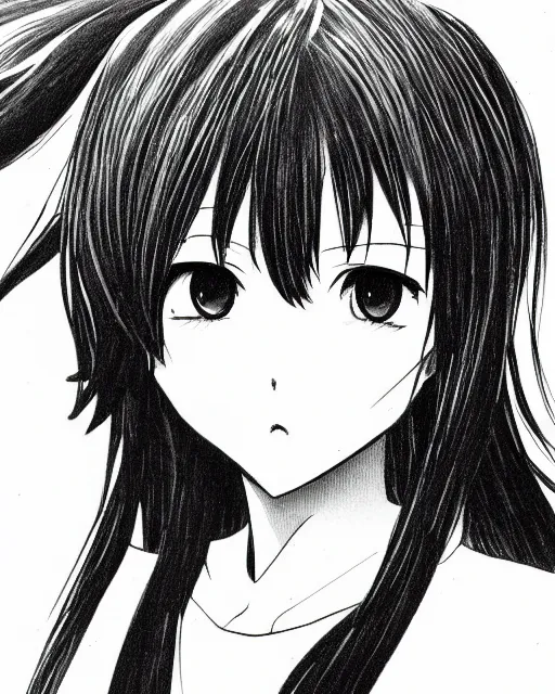 Prompt: Portrait, shoujo manga girl, strong outline, black and white, by Riyoko Ikeda, takemiya keiko