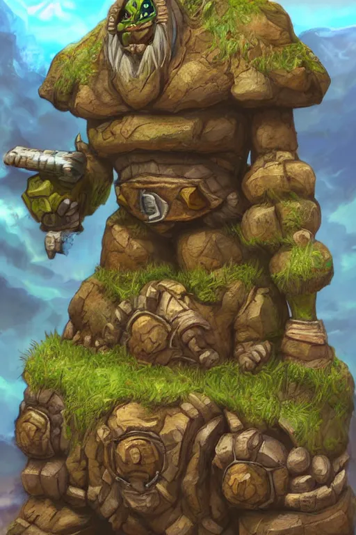 Image similar to zelda fantasy art giant golem troll wood rock greeble gemstone, global illumination ray tracing hdr fanart arstation by sung choi and eric pfeiffer and gabriel garza and casper konefal