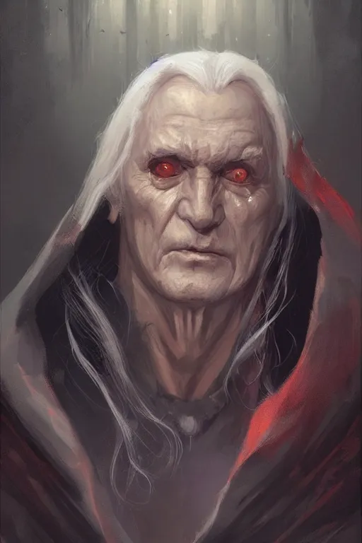 Prompt: An awesome portrait painting Raistlin Majere by Greg Rutkowski, Wizards of the Coast, Magic The Gathering, Craig Mullins, trending on Artstation.