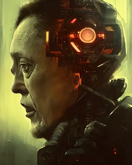 Prompt: christopher walken with cybernetic enhancements as seen from a distance, scifi character portrait by greg rutkowski, esuthio, craig mullins, 1 / 4 headshot, cinematic lighting, dystopian scifi gear, gloomy, profile picture, mechanical, half robot, implants, solarpunk