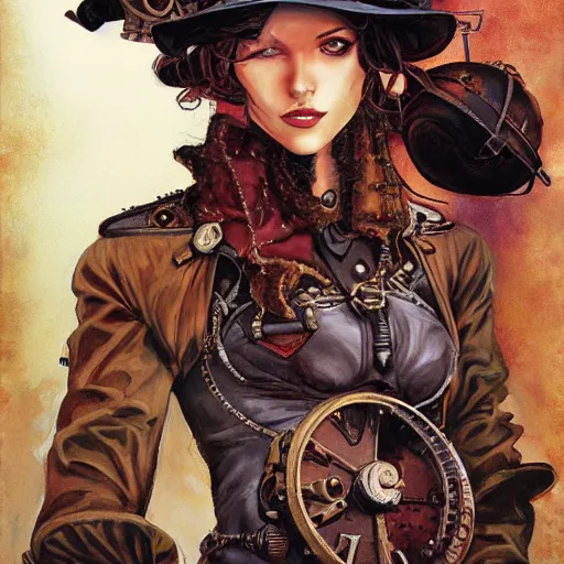 Prompt: steampunk heroines, by jon foster