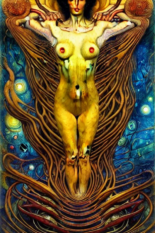 Prompt: Atypical Alien by Karol Bak, Jean Delville, William Blake, Gustav Klimt, and Vincent Van Gogh, visionary