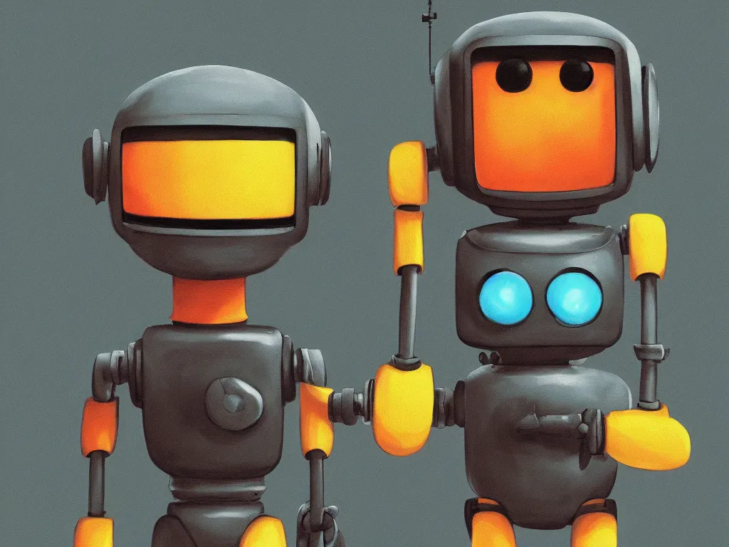 Prompt: happy robot, by pixar, serene illustration, fresh colors, conceptart, trending on artstation