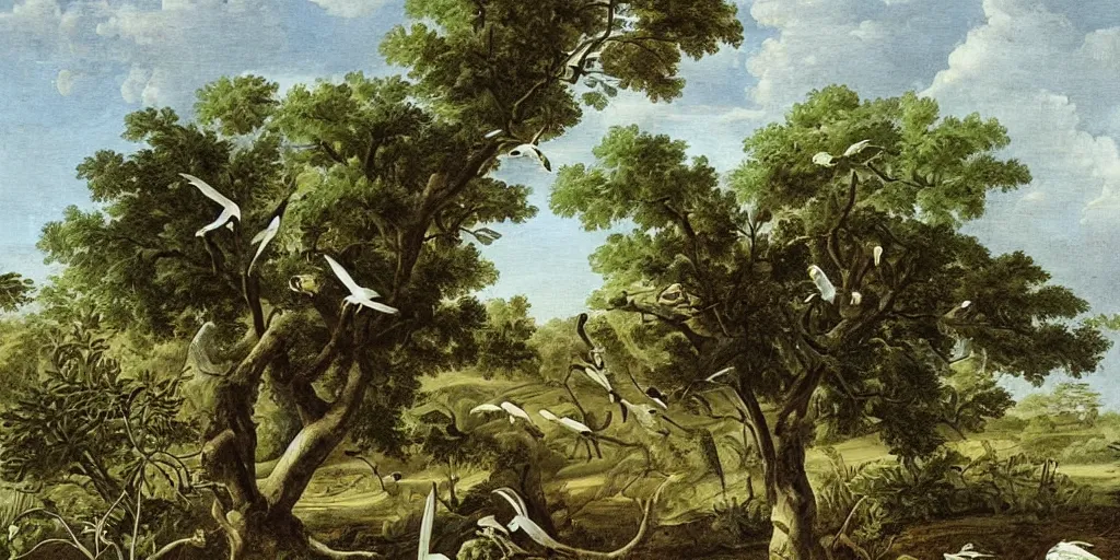 Prompt: Monster truck, plain white background, green leaves and trees, naturalistic, in the style of birds of america, painting by john james audubon