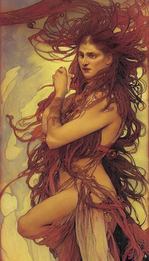 Image similar to rage, by alfons maria mucha