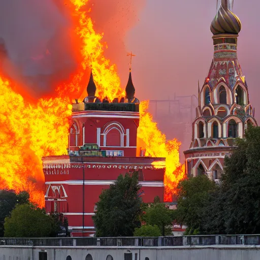 Image similar to high quality photo of fire on Kremlin, highly detailed, 8k, professional