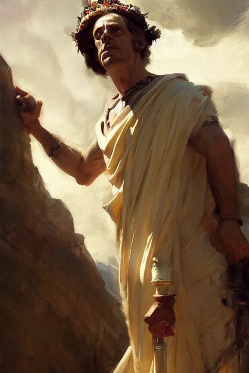 Image similar to ancient roman steve buscemi ascending wearing the civic crown, art by anders zorn, wonderful masterpiece by greg rutkowski, beautiful cinematic light, american romanticism by greg manchess, jessica rossier