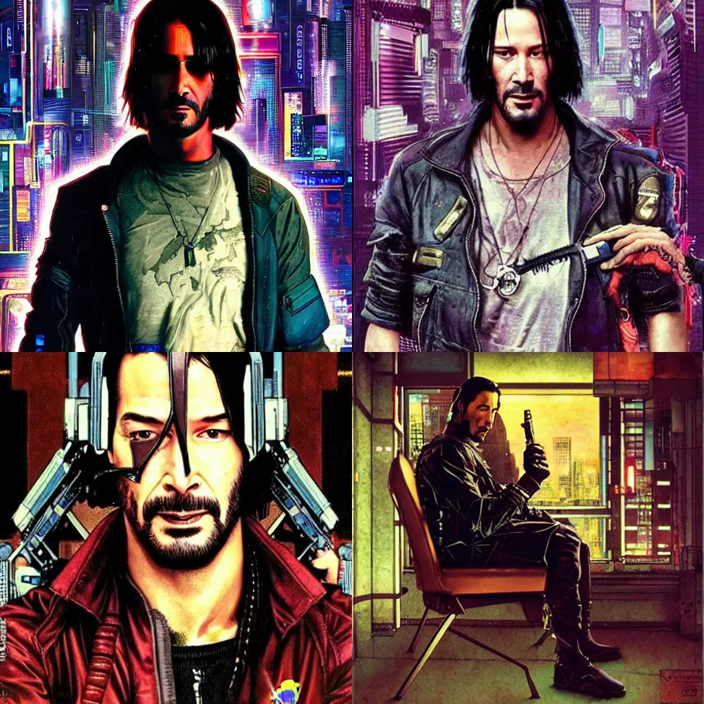 Prompt: cyberpunk keanu's by norman rockwell