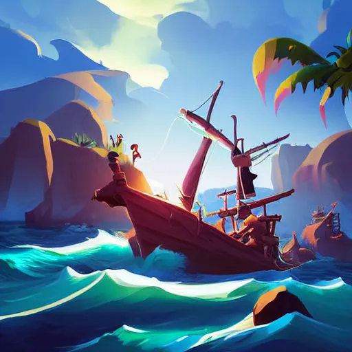 Image similar to painting treasure on sea of thieves game smooth median photoshop filter cutout vector, behance hd by jesper ejsing, by rhads, makoto shinkai and lois van baarle, ilya kuvshinov, rossdraws global illumination