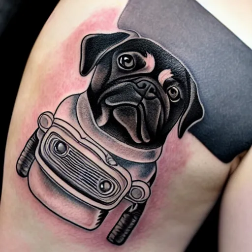 Pug tattoo on the ankle