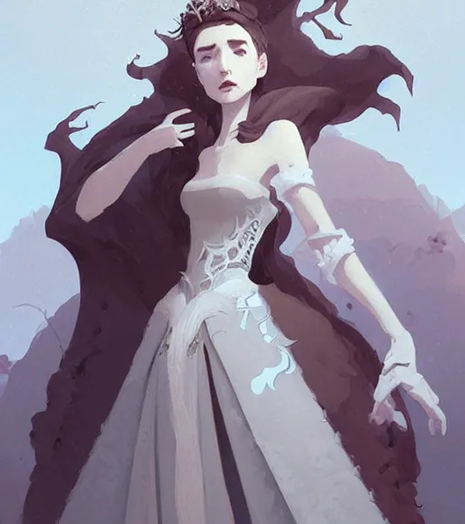 Image similar to portrait of a baroque dress design from fantasy world for dragon queen by atey ghailan, by greg rutkowski, by greg tocchini, by james gilleard, by joe fenton, by kaethe butcher, dynamic lighting, gradient light blue, brown, blonde cream and white color scheme, grunge aesthetic