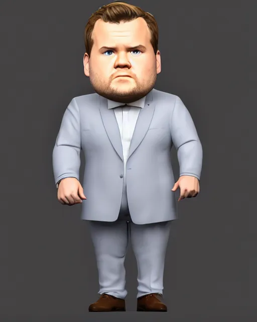 Image similar to full body 3d render of James Corden as a funko pop, studio lighting, white background, blender, trending on artstation, 8k, highly detailed , intricate details