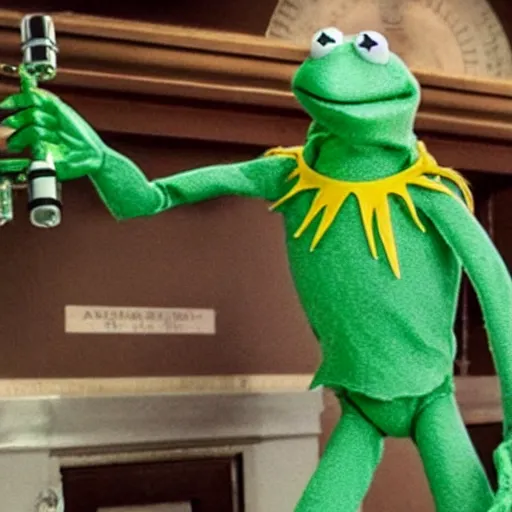 Prompt: photo of Kermit the frog as Doctor Octopus man in averngers movie