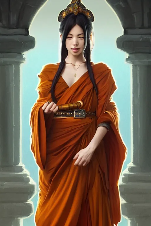 a full body portrait of a gorgeous female monk, D&D