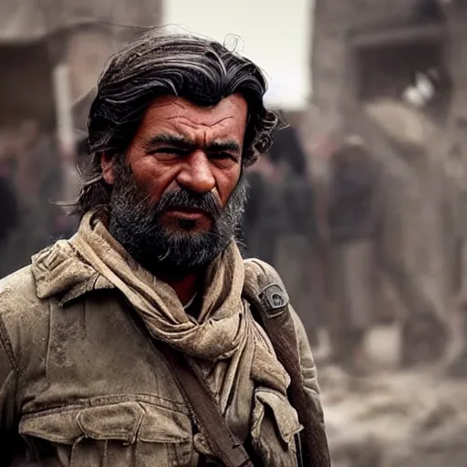 Image similar to kurdish communist in a movie directed by christopher nolan, movie still frame, promotional image, imax 7 0 mm footage