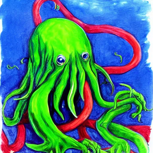 Image similar to Cthulhu painted in the style of Eric Carle