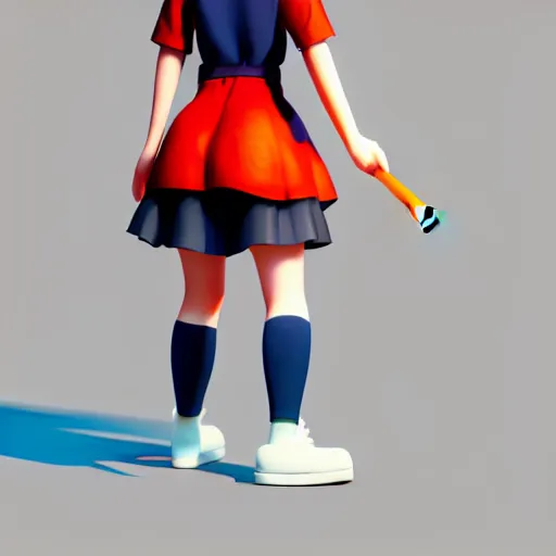 Prompt: full body 3d render of Kiki from kiki's delivery service, studio lighting, white background, blender, trending on artstation, 8k, highly detailed